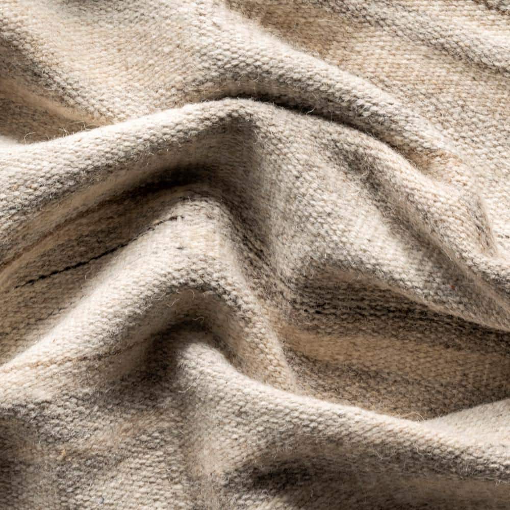 Beige and Gray Wool Stripe Handmade Rectangular Area Rug 6' x 9'
