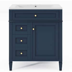 30 in. Blue Freestanding Bath Vanity Cabinet Set with White Top Sink, 3Drawers, Medicine Cabinet w/Mirror & Shelves