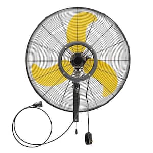 30 in. 3-Speed High Velocity Oscillating Wall Mount Fan in Yellow with IP44 Enclosure Motor, GFCI Plug, Indoor/Outdoor