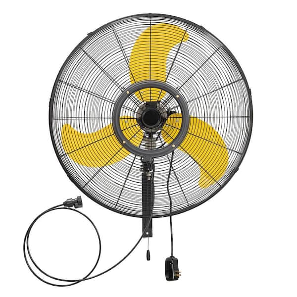 30 in. 3-Speed High Velocity Oscillating Wall Mount Fan in Yellow with IP44 Enclosure Motor, GFCI Plug, Indoor/Outdoor