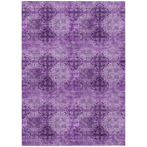 Eggplant 5 ft. x 8 ft. Woven Floral Medallion Rectangle Indoor/Outdoor Area Rug