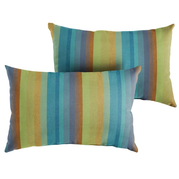 SORRA HOME Sunbrella Blue Stripe Rectangular Outdoor Knife Edge Lumbar Pillows (2-Pack)