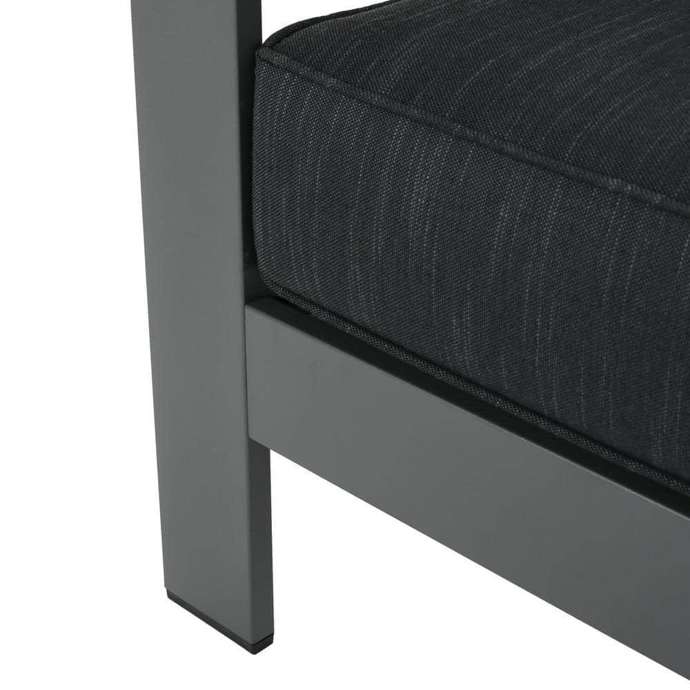 Gray Aluminum 5-Piece Outdoor Firepit Sofa Set with Dark Grey Cushions
