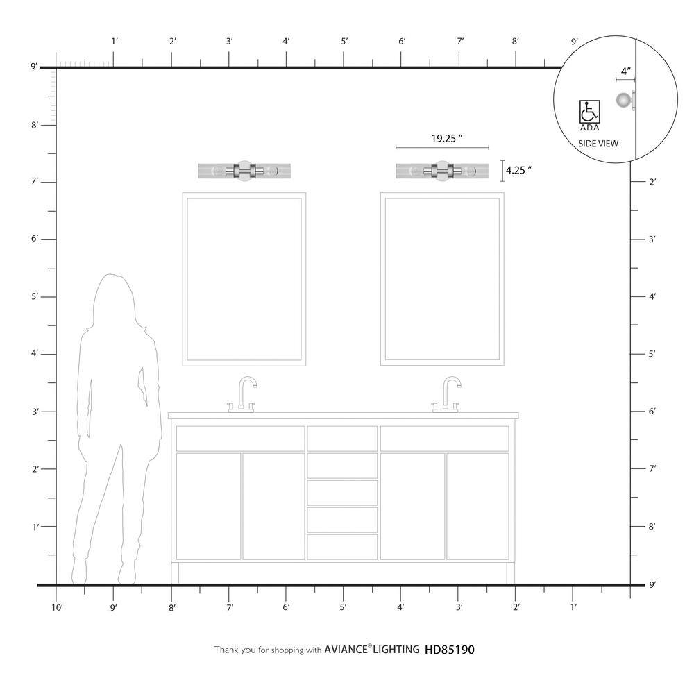 Black Steel 2-Light Vanity with Clear Glass Shades