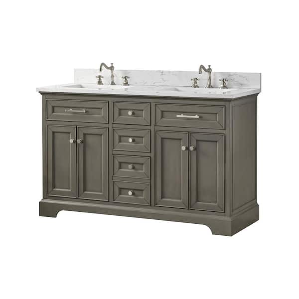 Thompson 54 in. W x 22 in. D Bath Vanity in Silver Gray with Engineered Stone Vanity in Carrara White with White Sink