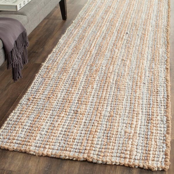 Natural Fiber 3 ft. x 14 ft. Gray/Natural Solid Runner Rug