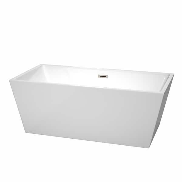 Wyndham Collection Sara 5.3 ft. Acrylic Flatbottom Non-Whirlpool Bathtub in White with Brushed Nickel Trim