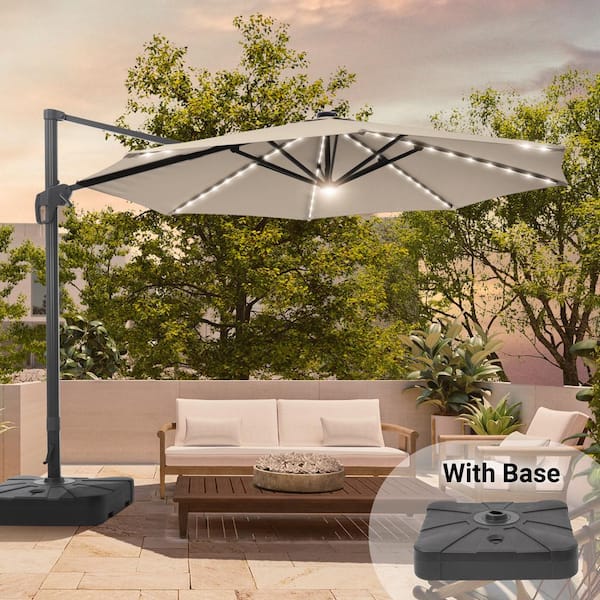 Sonkuki 11 ft. Round Solar LED Aluminum 360-Degree Rotation Cantilever  Offset Outdoor Patio Umbrella with a Base in Sand R-BRELA-JC42SD - The Home  Depot