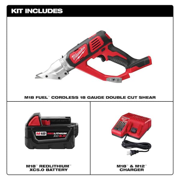 M18 18-Volt Lithium-Ion Cordless 18-Gauge Double Cut Metal Shear with 5.0 Ah Battery and Charger Starter Kit