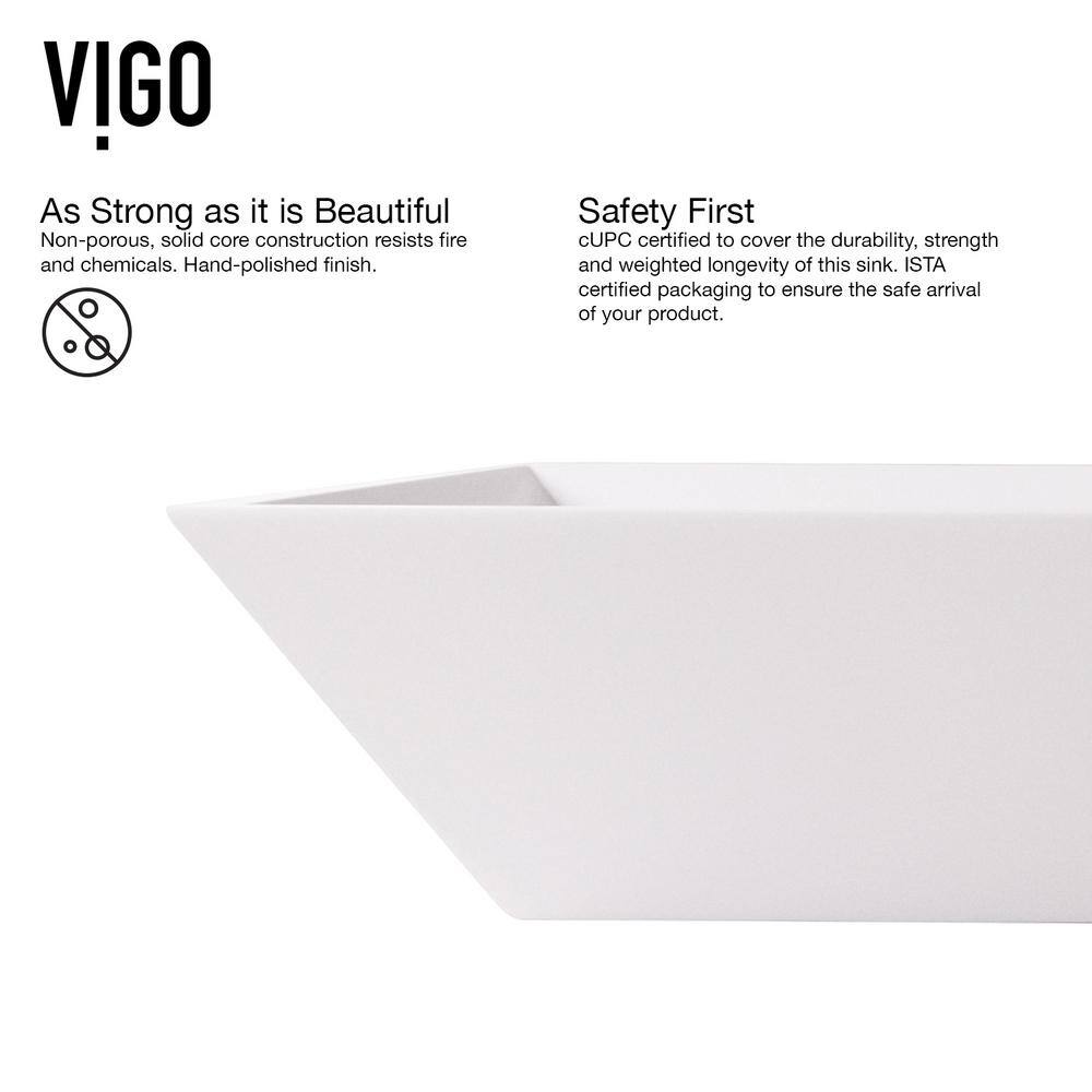 White Matte Stone Rectangular Vessel Sink with Brushed Nickel Faucet
