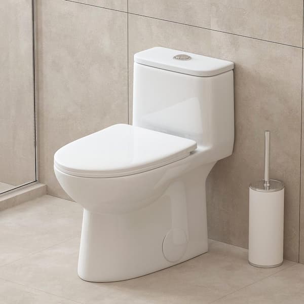 HOROW 1-piece 0.8 GPF/1.28 GPF Dual Flush Elongated Toilet in White with Seat Included
