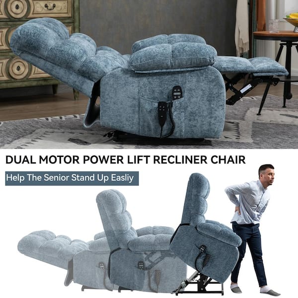 40.5 in. W Chenille Blue Electric Power Power Lift Recliner Chair with Power-Remote, Massage and Heating