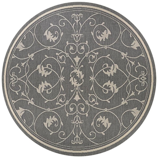 Recife Veranda 8 ft. Round Ivory-Silver Floral Indoor/Outdoor Area Rug