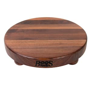 12 in. x 1.5 in. Walnut Wood Edge Grain Round Cutting Board for Kitchen