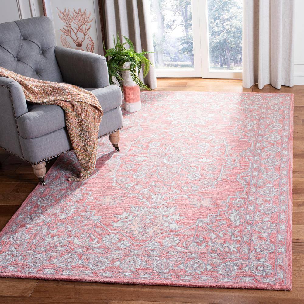 Hand-Tufted Medallion Pink/Ivory Wool 3' Square Rug