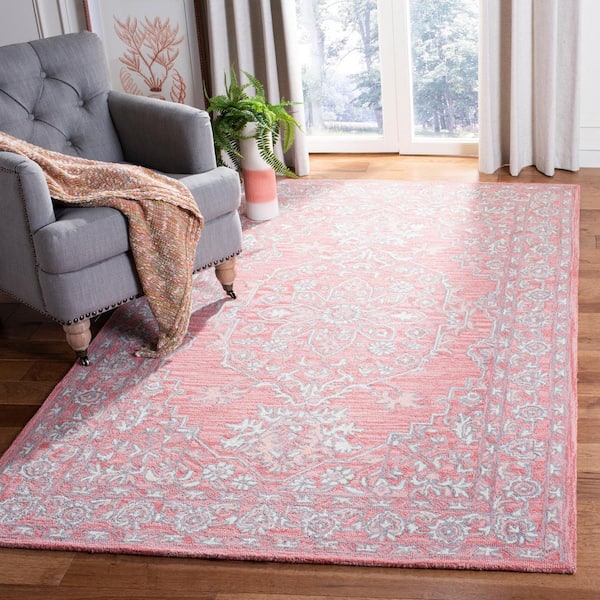Micro-Loop Pink/Ivory Doormat 3 ft. x 3 ft. Floral Border Square Area Rug