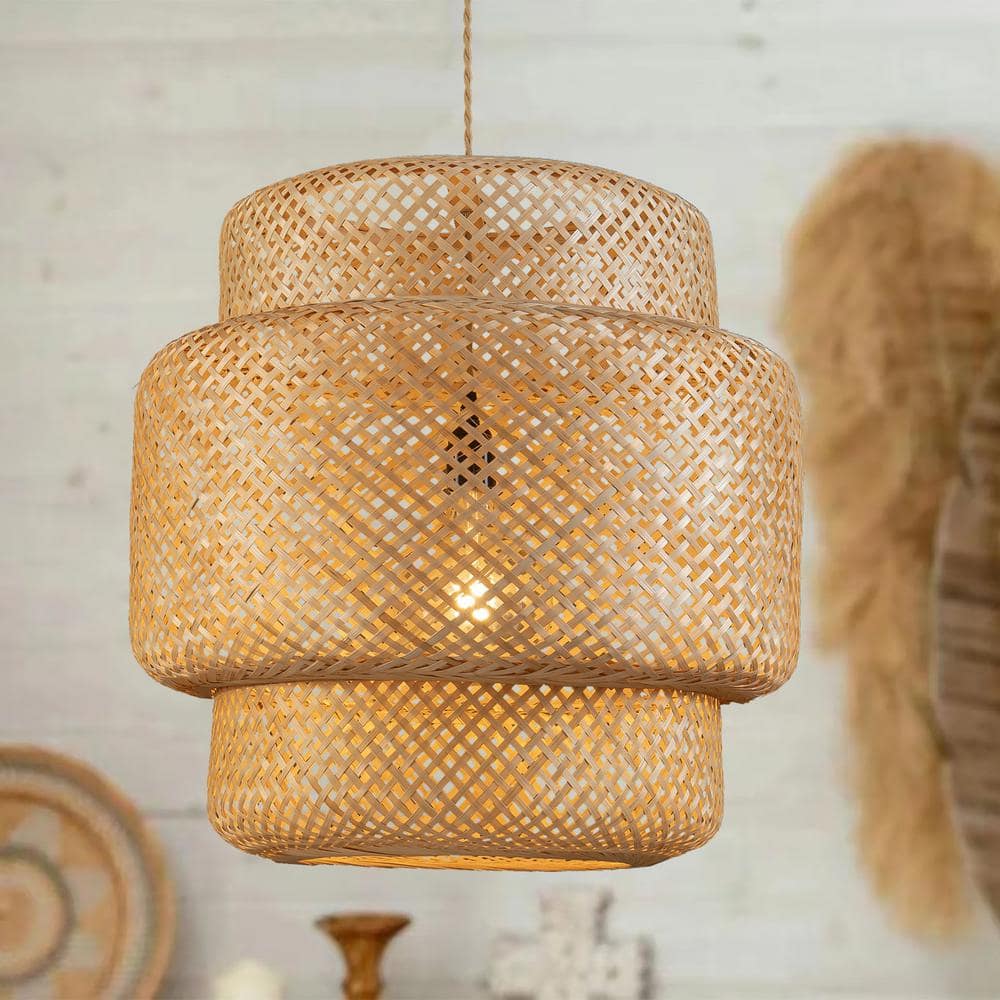 Drusilla 20" Handcrafted Rattan Pendant Light in Natural Brown