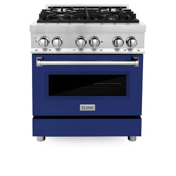 ZLINE Kitchen and Bath 30 in. 4 Burner Dual Fuel Range with Blue Gloss ...