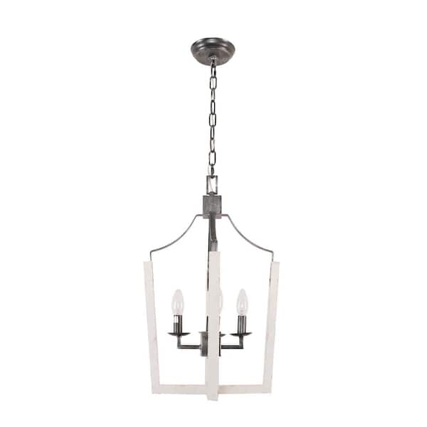 Bella Depot Modern Farmhouse 4-Light Distressed White Chandelier Candle Style Square Pendant