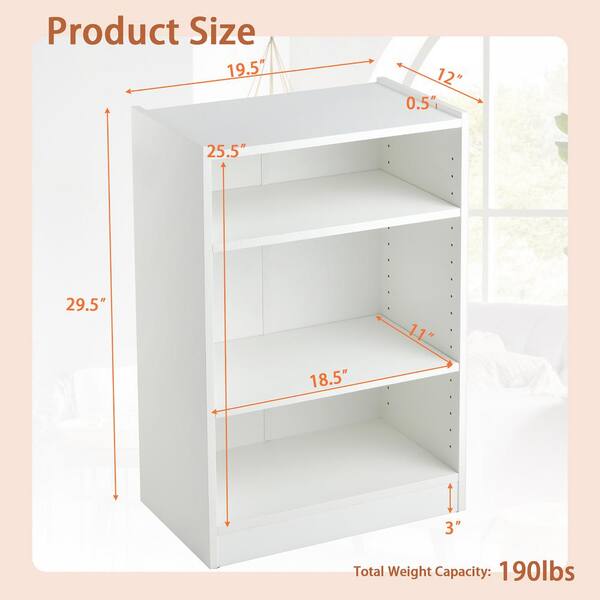 Mainstays 3-Shelf Bookcase with Adjustable Shelves, White