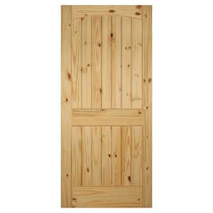 24 in. x 80 in. 2-Panel Arch Top Plank Solid Core Unfinished Knotty Pine Wood Interior Door Slab
