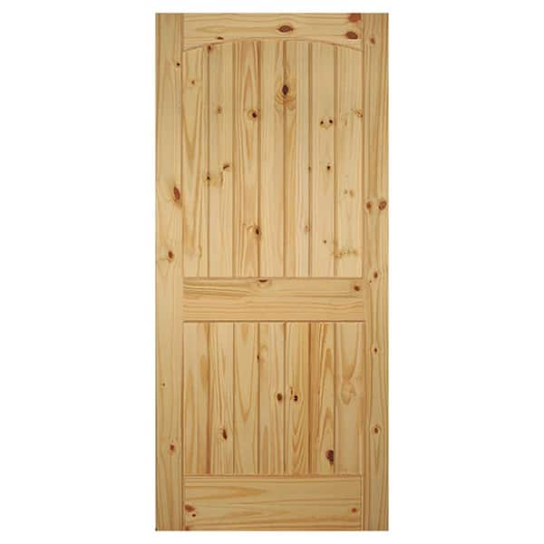 Builders Choice 32 in. x 80 in. 2 Panel Arch Top Plank Solid Core Unfinished Knotty Pine Wood Interior Door Slab