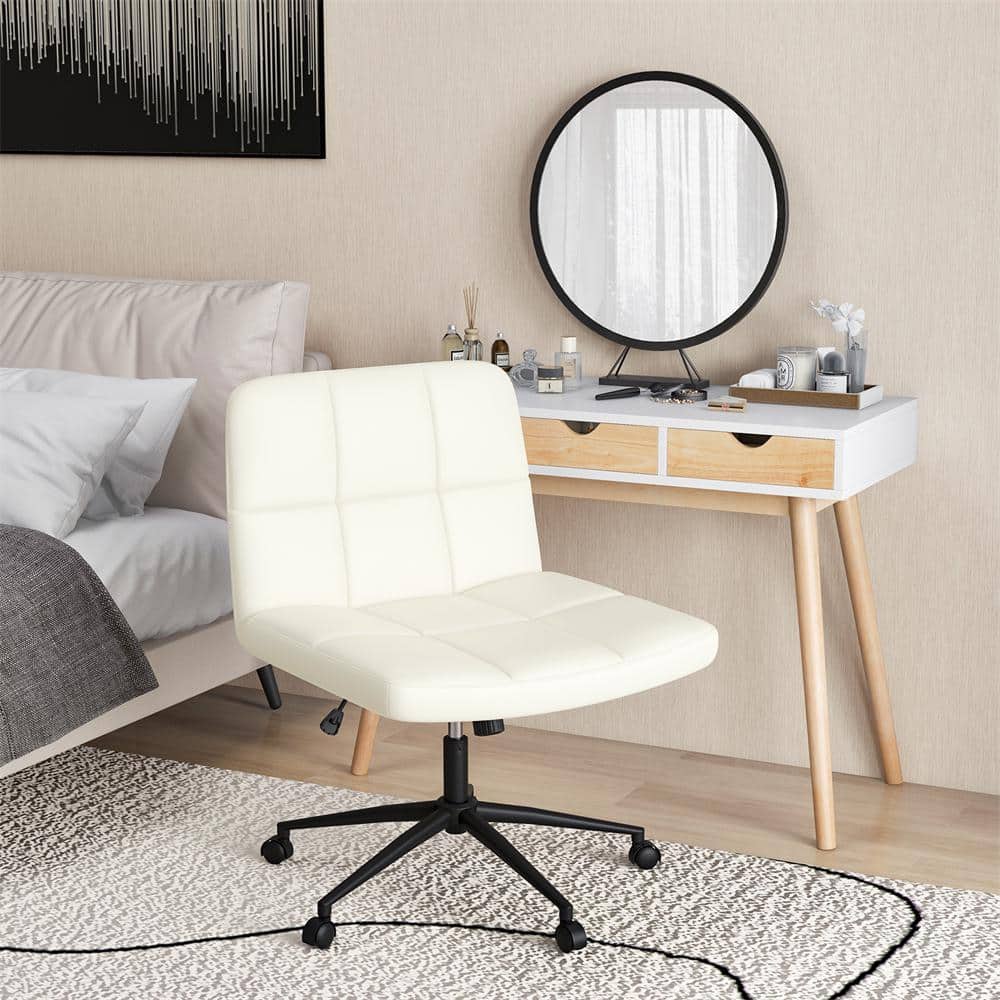 PU Leather Upholstered Modern Swivel Criss Cross Chair with Wheels and Height Adjustable for Office in Beige