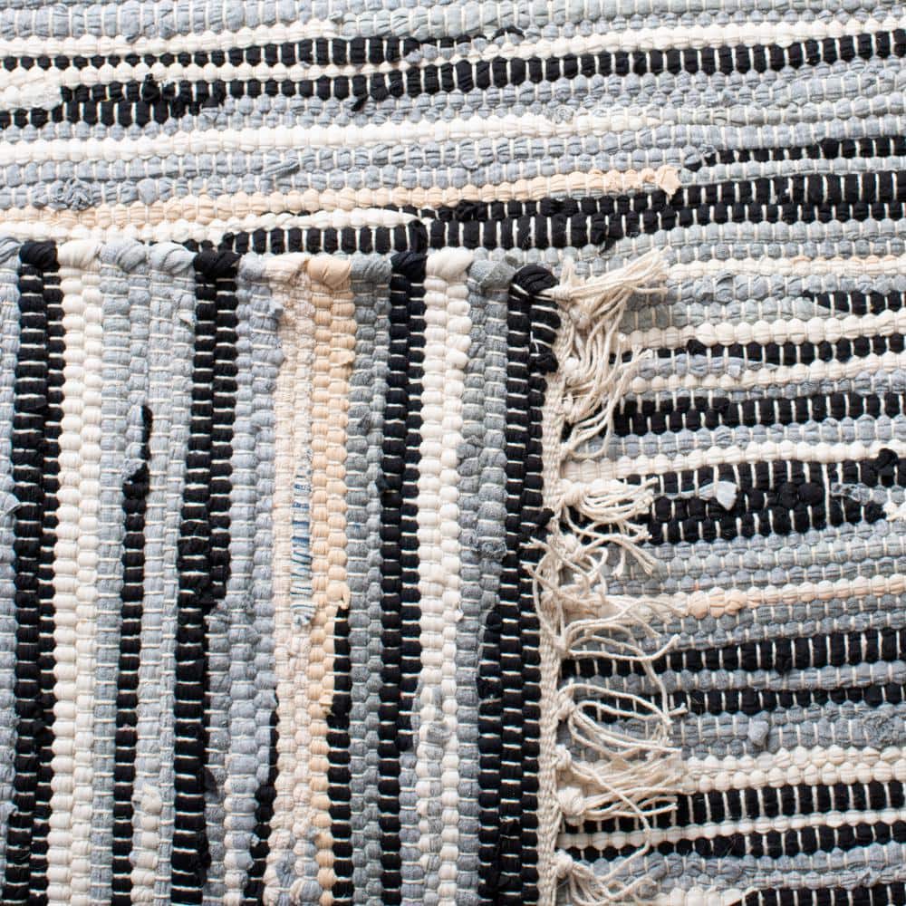 Handmade Black and White Striped Wool Cotton Rug 2' x 3'
