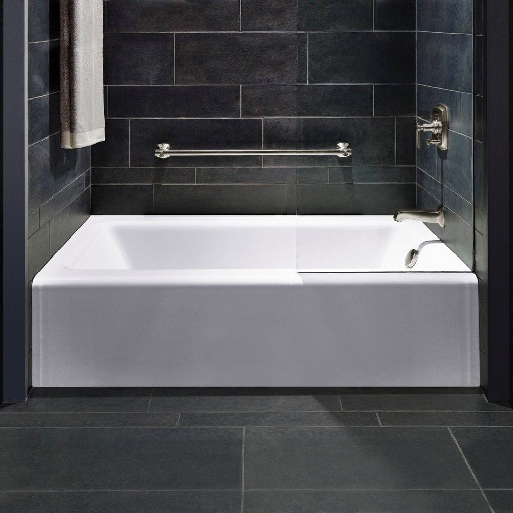White Cast Iron Alcove Bathtub with Right Drain