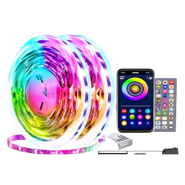 100 ft. Integrated LED RGB Multicolor Strip Light Fixture with App Control, Remote, Music Sync (2 Rolls of 50ft)