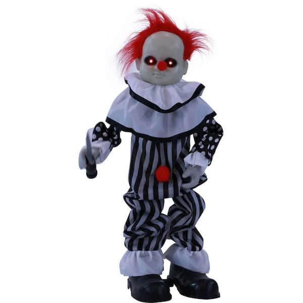 Haunted Hill Farm 25 in. Battery Operated Poseable Animatronic Clown with  Red LED Eyes Halloween Prop HHMNCLW-1FLSA - The Home Depot