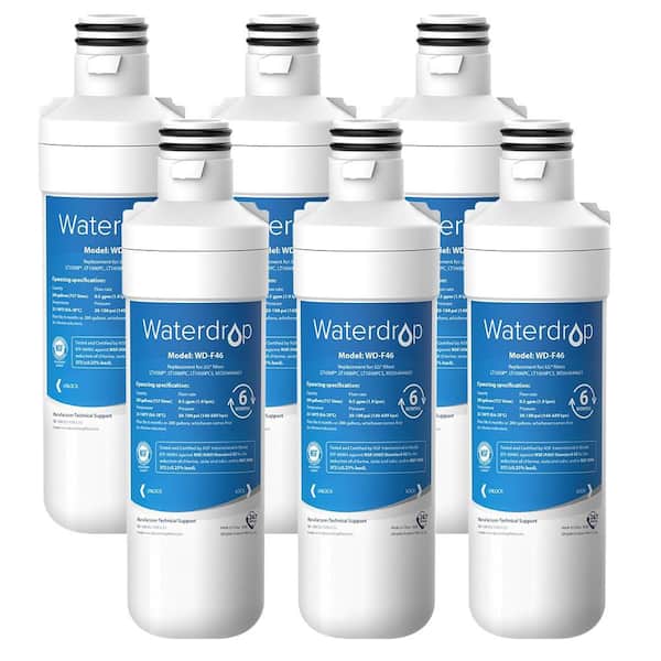Waterdrop LT1000PC Refrigerator Water Filter, Replacement for LG LT1000P,Kenmore 46-9980, Reduce chlorine,bad taste,odor, 6 Pack