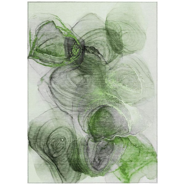 HomeRoots Olive Green 3 ft. x 5 ft. Abstract Indoor / Outdoor Area Rug