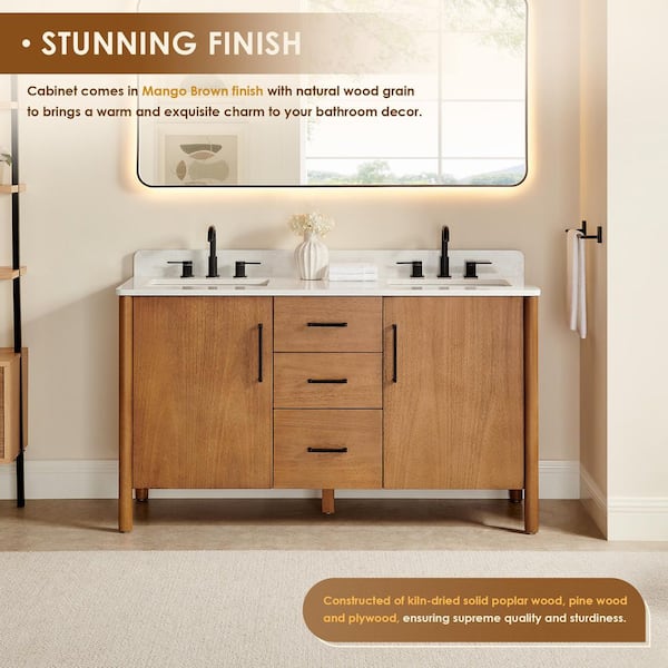 Altair Velora 60 in. Double Freestanding Mango Brown Bath Vanity