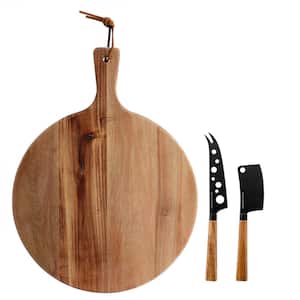 3-Piece Acacia Wood Charcuterie Serving Board and Cheese Knife Set in Brown