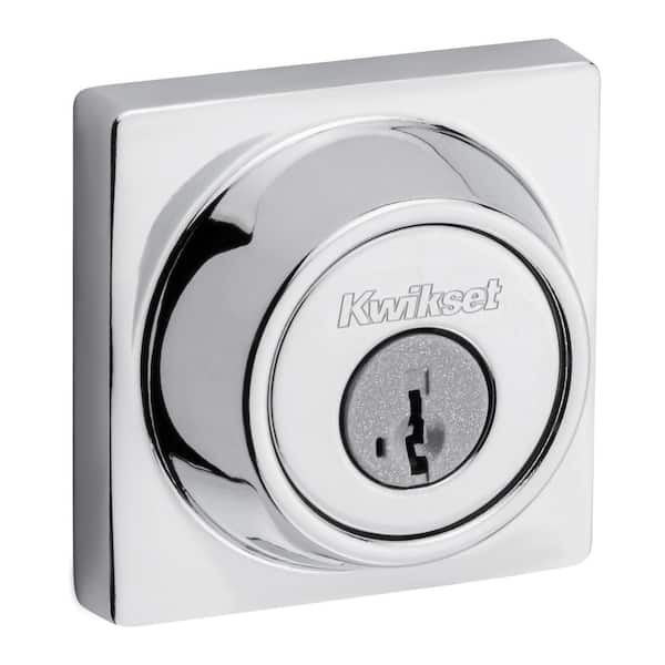 Kwikset 660 Contemporary Square Satin Nickel Single Cylinder Deadbolt featuring SmartKey Security and Microban Technology