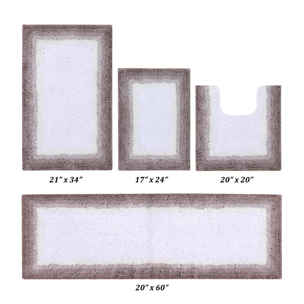 Beige and White Cotton 4-Piece Bathroom Rug Set
