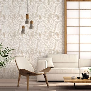 Into The Wild Beige Botanical Leaf Paper Non-Pasted Non-Woven Wallpaper Roll