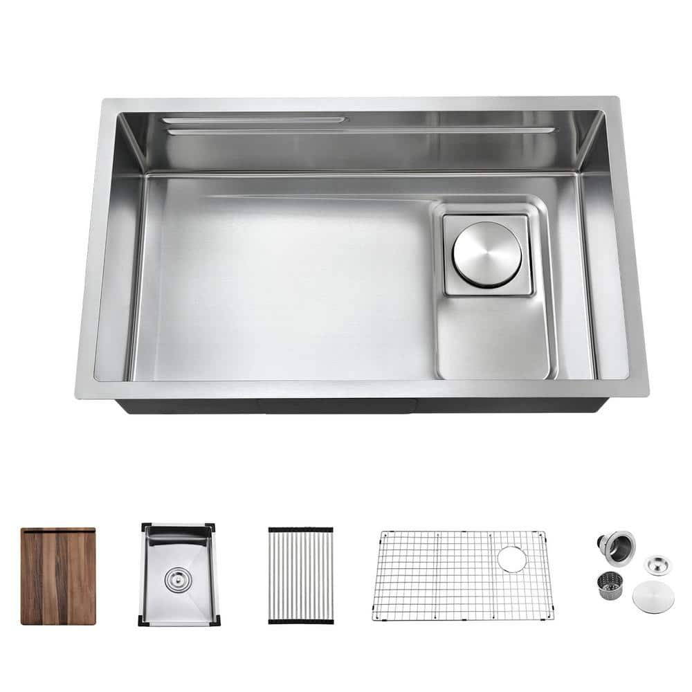 Akicon 30 in. Undermount Single Bowl 18 Gauge Stainless Steel Double ...