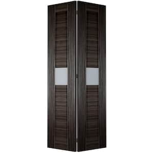 Edna 36 in. x 79.375 in. Frosted Glass Solid Composite Core 1-Lite Gray Oak Finished Wood Bifold Door with Hardware