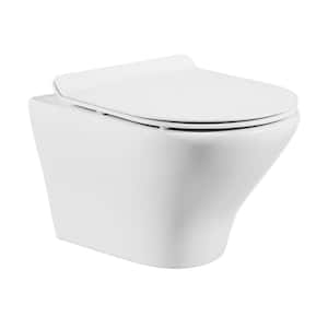 Monaco Wall-Hung Elongated Toilet 3-Piece Bundle 0.8/1.6 GPF Dual Flush in Glossy White with White Flush Plate