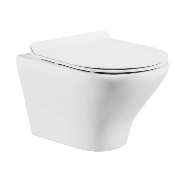 Swiss Madison Monaco Wall-Hung Elongated Toilet 3-Piece Bundle 0.8/1.6 GPF Dual Flush in Glossy White with White Flush Plate