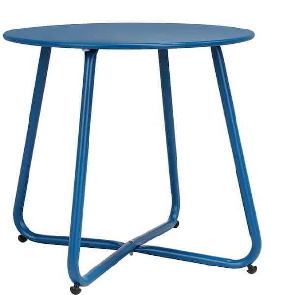 Angel Sar Peacock Blue Outdoor Weather Resistant Round Metal Patio Side Table