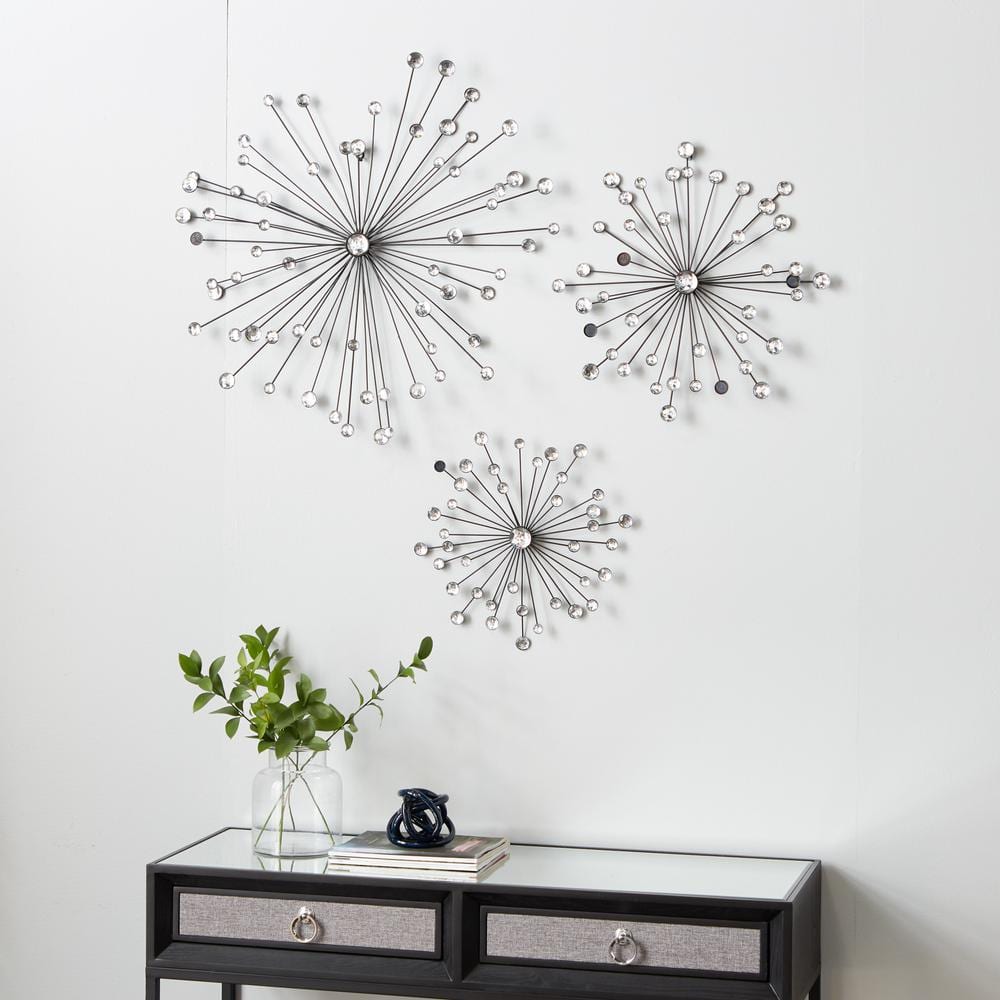 Black Metal and Acrylic Starburst Wall Sculpture Set of 3