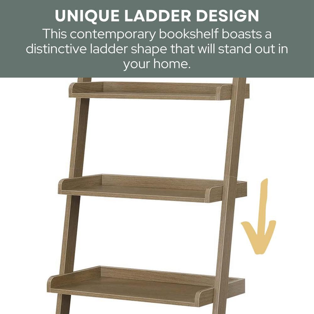 Elegant Black Wood 5-Shelf Ladder Bookcase