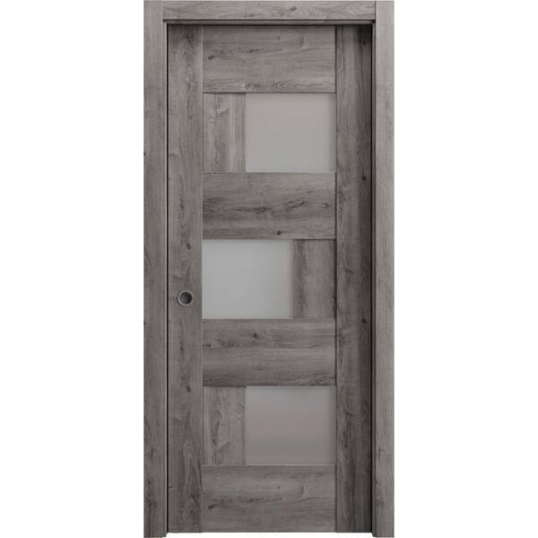 VDOMDOORS 42 in. x 84 in. 1 Panel Nebraska Grey Finished MDF Sliding Door with Hardware