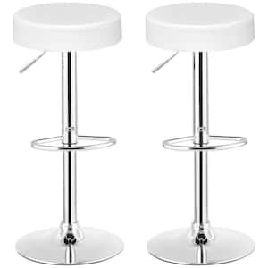 34 in. Adjustable Swivel Backless Round Bar Stool Metal Pub Chair with Footrest (Set of 2)