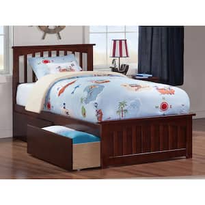 Mission Walnut Twin Solid Wood Storage Platform Bed with Matching Foot Board with 2 Bed Drawers