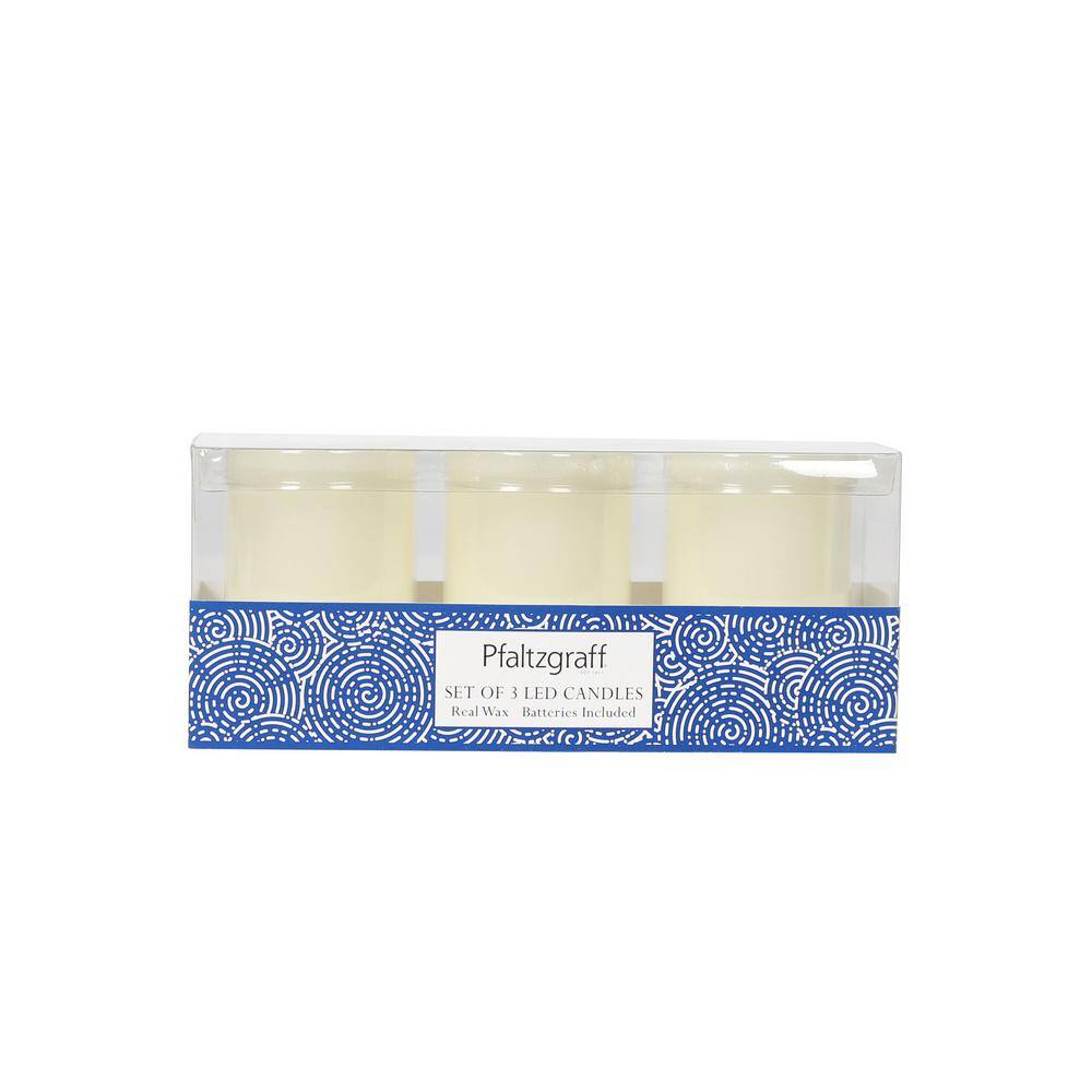 Pfaltzgraff Set of 3 2 in. x 3 in. LED Wax Pillar Candles, Ivory