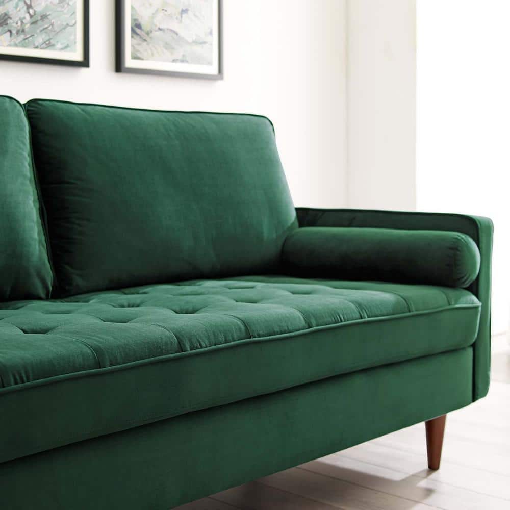 Mid-Century Modern 73'' Green Velvet Tufted Sofa with Wood Legs